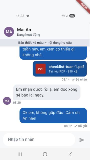 Màn hình chat chế độ sáng