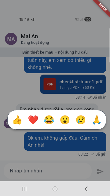 Thanh 6 cảm xúc hiện ra khi nhấn giữ một tin nhắn